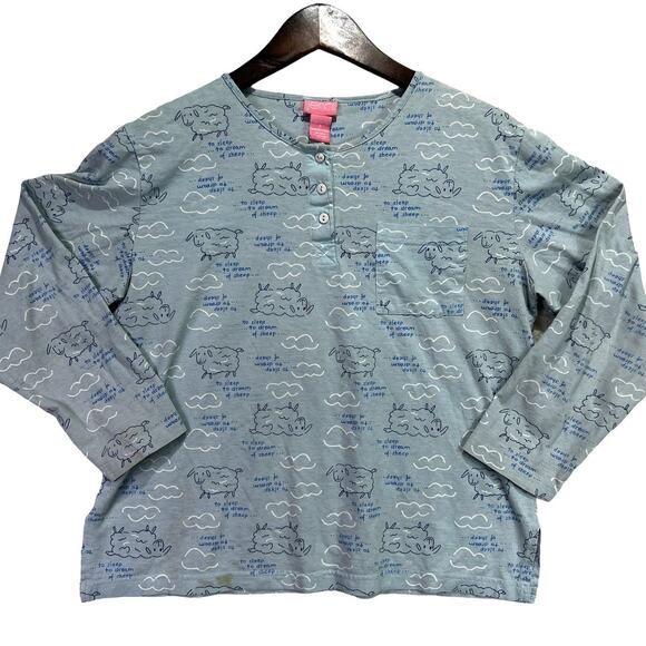 Jenni 2PC Counting Sheep Pajama Lounge Set 100% Cotton Blue White Size S - Picture 2 of 16